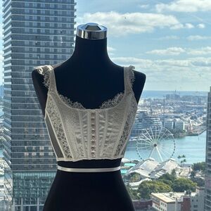 Elegant Lace Trimmed White Corset Top